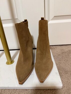 Marc Fisher Pointed-Toe Suede Ankle Booties in Tan
